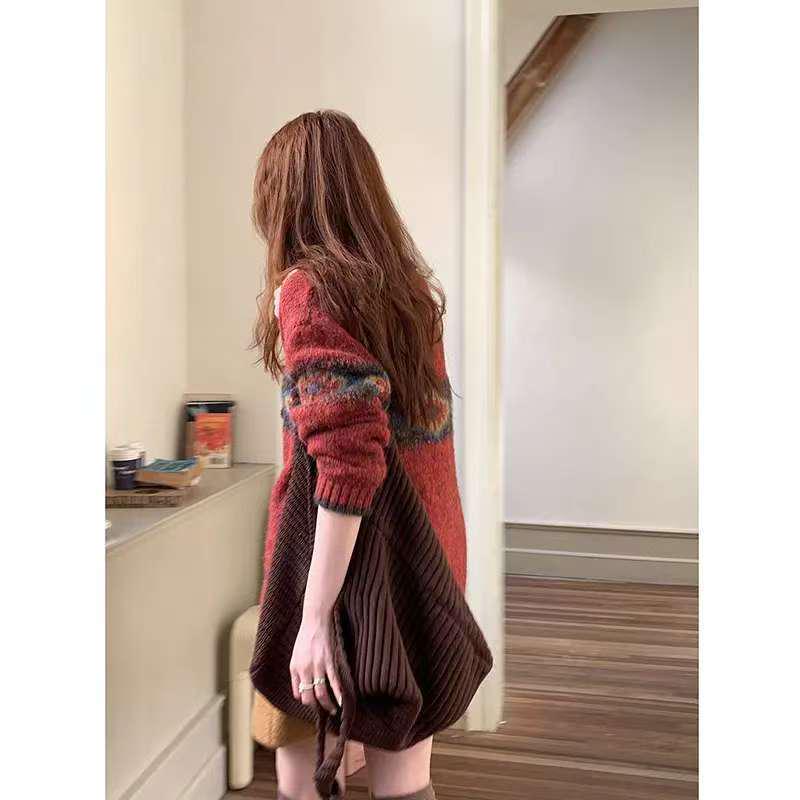Coffee Color Knitted Tote: Women's Autumn/Winter Casual Large Woven Bag
