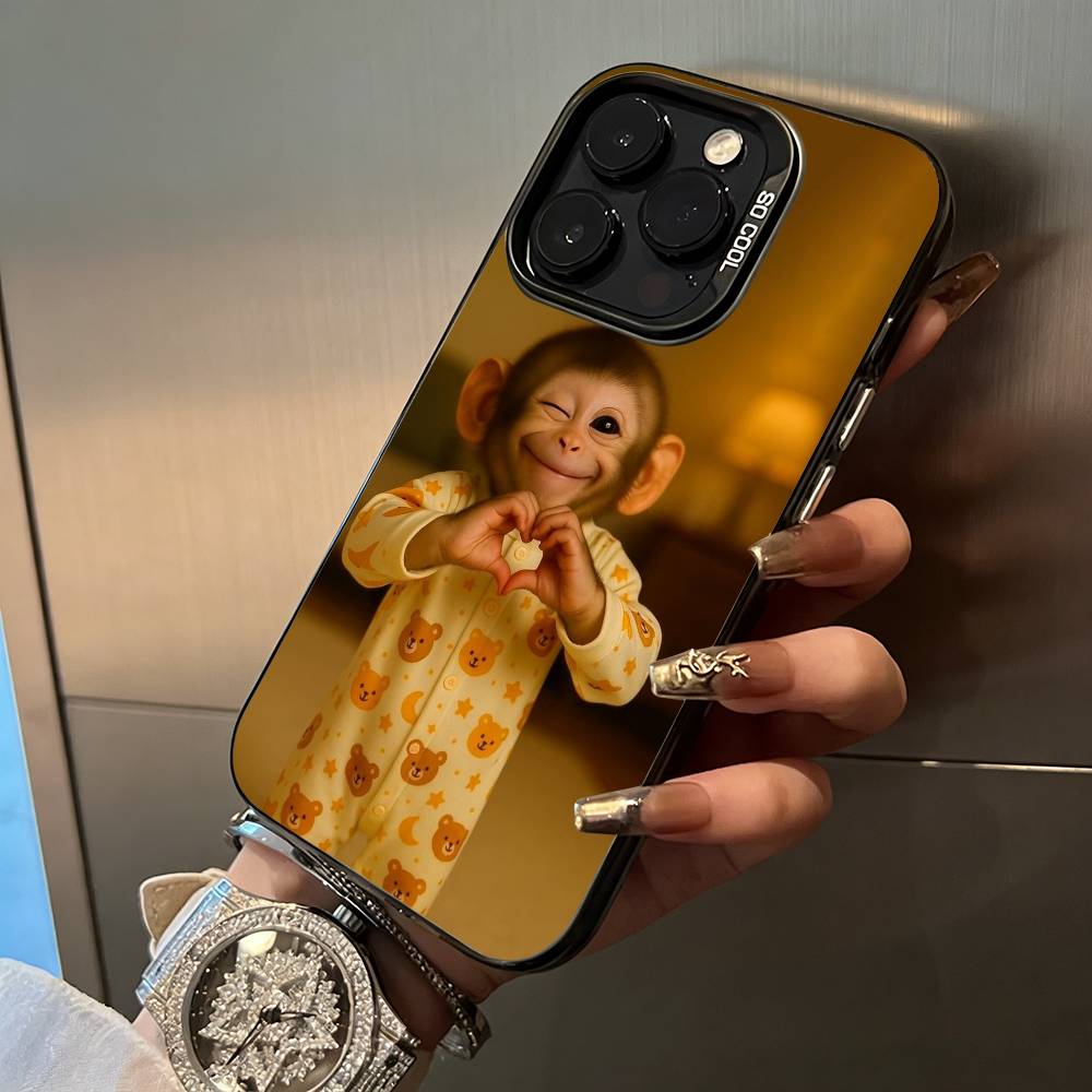 C-Cute Funny Monkey Phone Case For iPhone 17,16,15,14,13,12,11 Plus Pro Max Colored Silver Phone Case