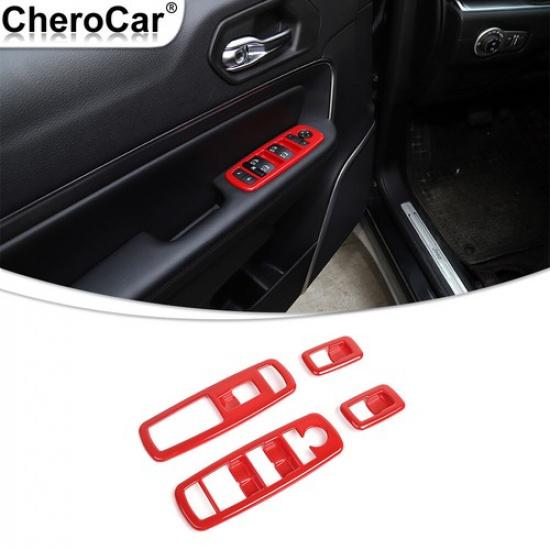 Red Window Lift Switch Panel Trim Cover For Jeep Grand Cherokee 11+ Accessories