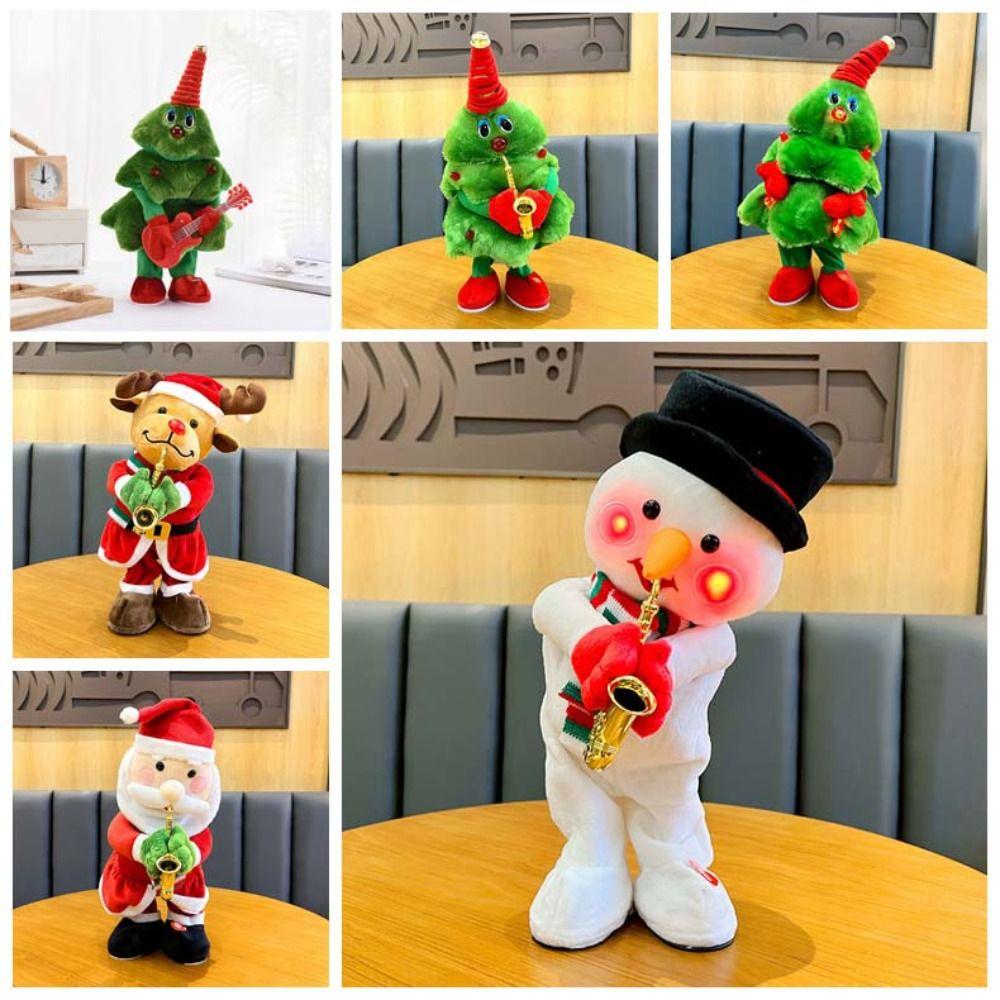 Santa Claus Christmas Plush Toy Snowman Elk Dancing Singing Stuffed Toys  Home Decor