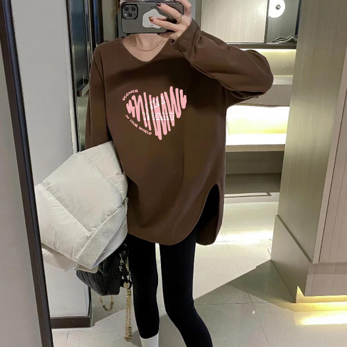 

Новая футболка из бархатистой ткани с начесом: Уютный, Свободный Миди с Длинным Рукавом для Осени/Зимы L