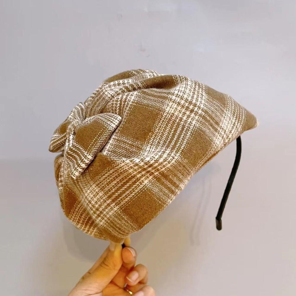Elegant Half-cap Headband Checkered Hair Accessories Retro Bowknot Headwear  Banquet Decoration