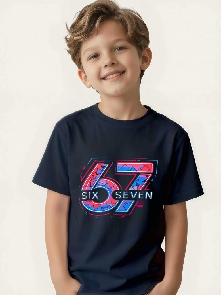 Technologically Colorful Children's T-shirts with Creative Printing Boys' Trendy Short-sleeves