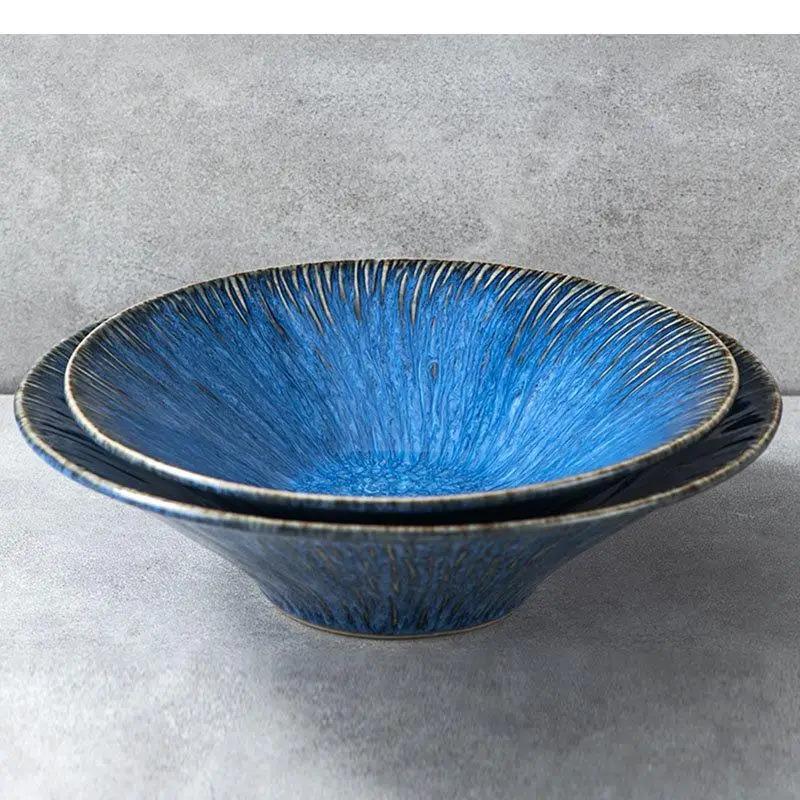 Nordic Blue Ceramic Dinner Plate Restaurant Pasta Steak Plates Home Fruit Salad Bowl Cake Dessert Kitchen Utensils