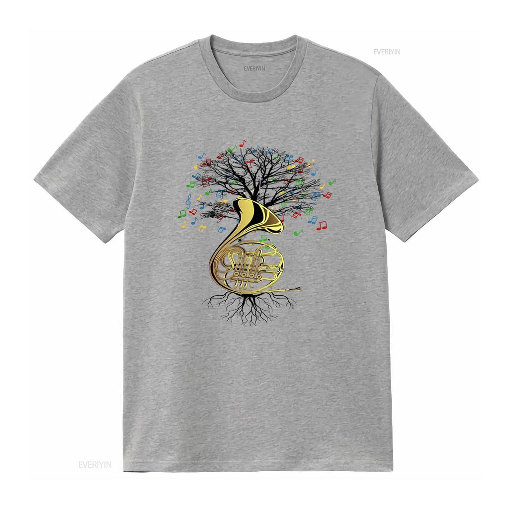 Stylish French Horn T Shirt with Musical Tree Design Perfect for Music Lovers Available in All Sizes vintage Washed Breathable