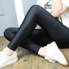 Women's Black Fleece-Lined Glossy Leggings - Nine-Point Length, Slim-Fit, High Elasticity