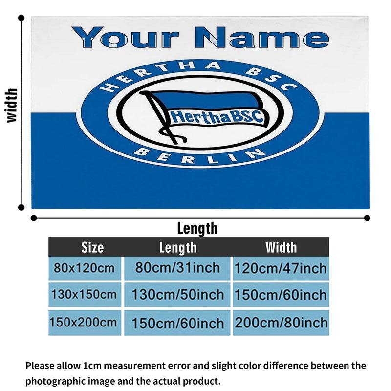 1PC Hertha BSC Custom Name Patterned Flannel Blanket Suitable For All Seasons for Home Decor Warmth and Comfort Gifts Holiday Present
