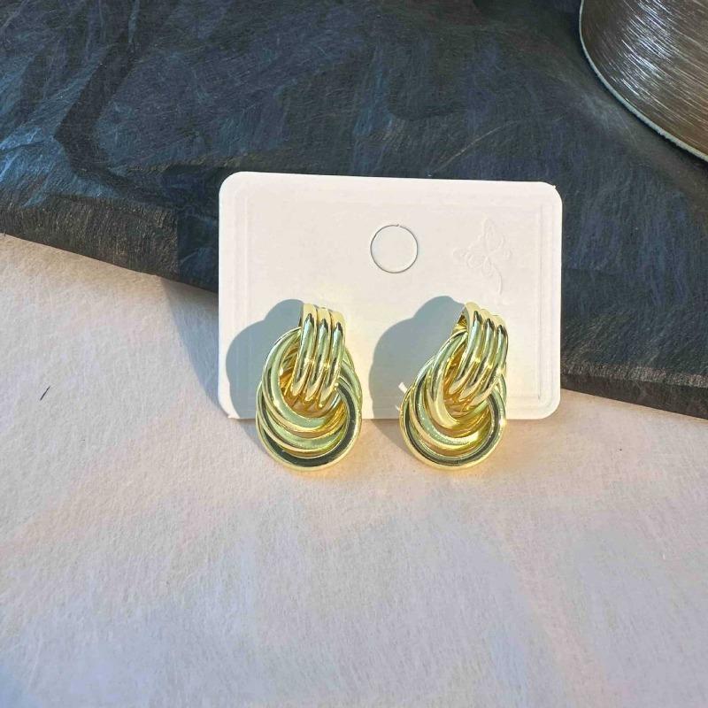 Vintage Gold Color Circle Knot Stud Earrings For Woman Fashion Metal Multilayer Geometric Earrings Jewelry Party Gifts