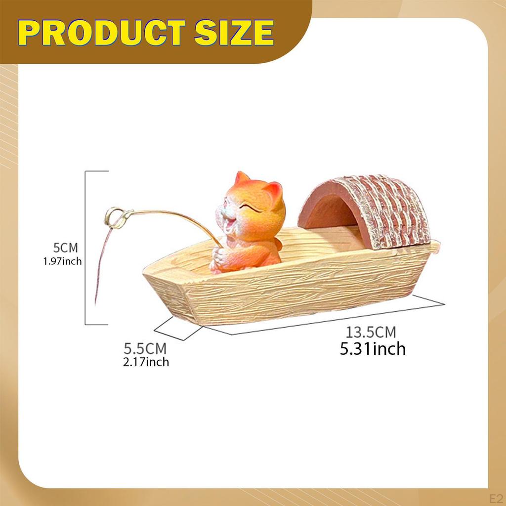 Cat Fishing Figurine Kitten Sculpture Aquarium Fish Tanks Creative Animal Figure Resin Statue for