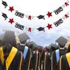 Black and Red Congrats Grad Banner Graduation Decorations Class of 2026 Glitter Star Grad Cap Certificate Bunting Garland for Graduation Party