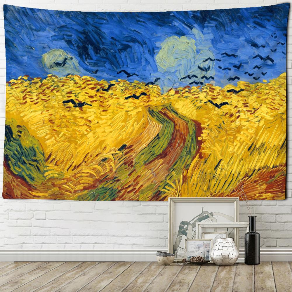 Arazzo Pittura ad Olio Campo Dorato Appeso a Parete Retro Hippie Tapiz Semplice Arte Dormitorio Soggiorno Decorazione Casa