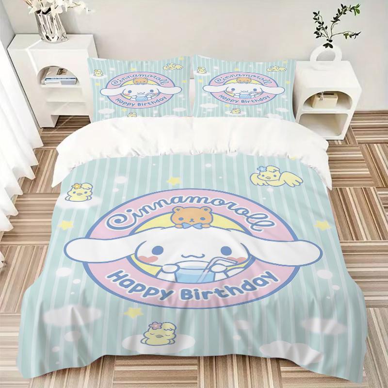 3pcs Cinnamoroll's Sweet Birthday Celebration Printed Duvet Cover Set (1 * Cover+2 * Pillowcase, Without Core), Suitable for Home Bedroom, Guest
