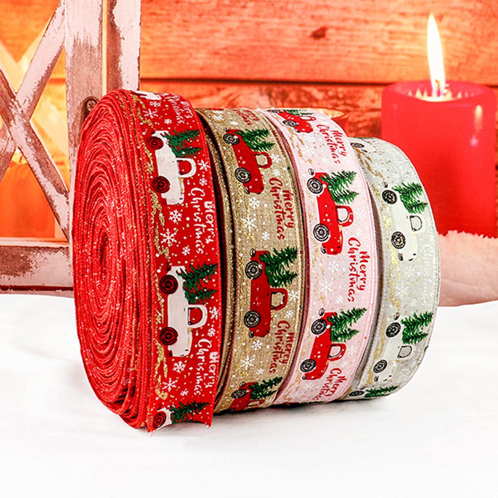1 Roll Christmas Ribbon Wedding Xmas Tree Decoration Glittery Printed Gifts Packing Flower Banquet DIY Art Handicrafts Band