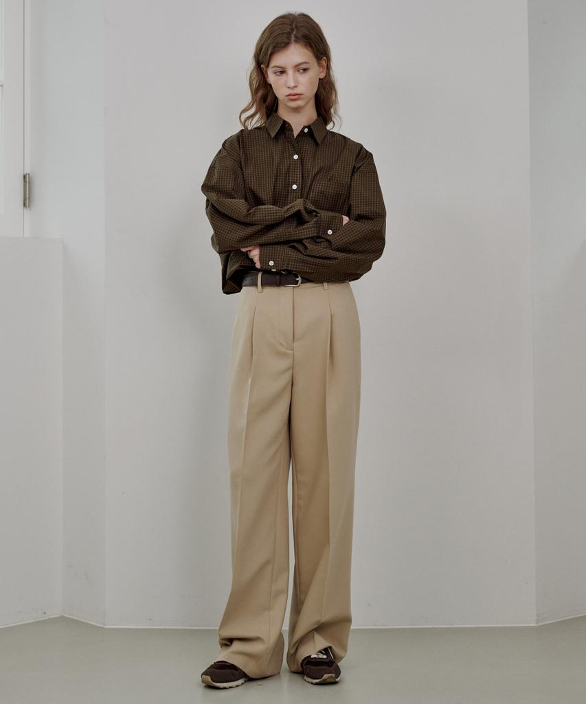 LOSSYROW Modern One-Tuck Wide Slacks Beige