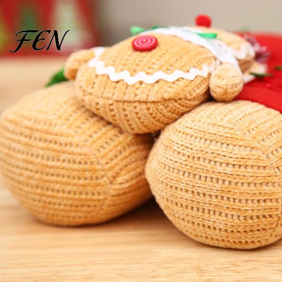 Window Display Christmas Accents Plush Gingerbread Man Figures with Hat Scarf, Cute Stuffed Family Soft Textured Figurines of 3 Ornament for