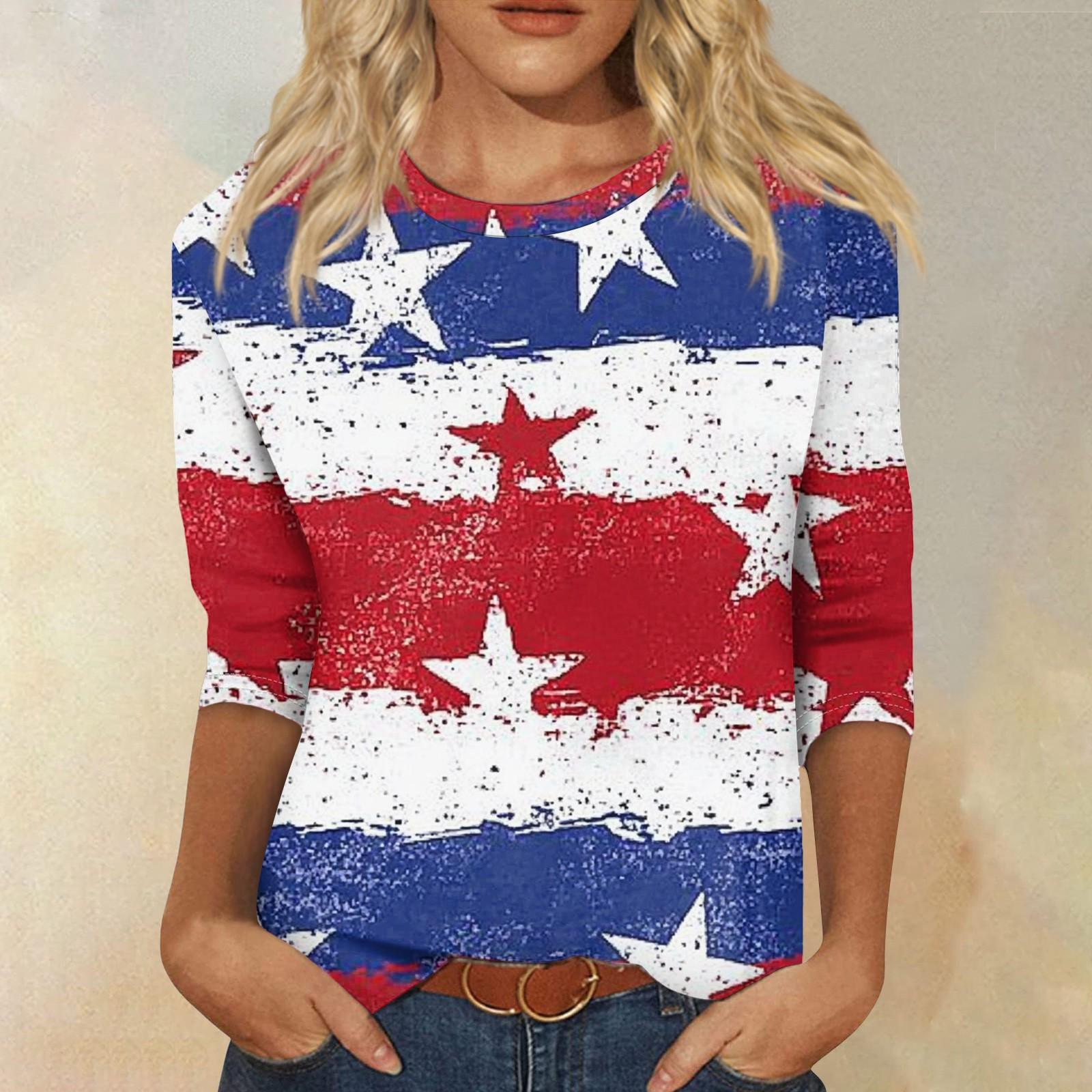 

Женская модная повседневная свободная футболка с круглым вырезом и рукавами 3/4 с принтом, женский топ S