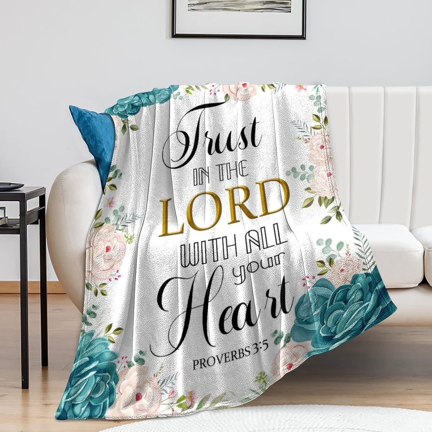 Inspirational Christian Throw Blanket for Women with Bible Verse Prayer Scripture Soft Flannel Healing X 40x50in