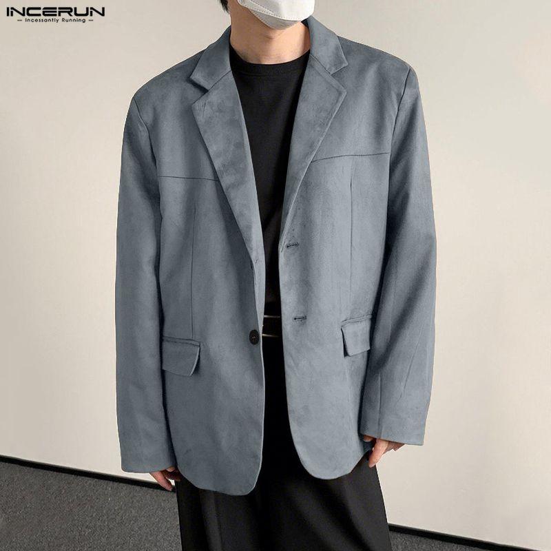 INCERUN Autumn Men Notched Lapel Long Sleeve Suede Blazer Casual Loose Coats