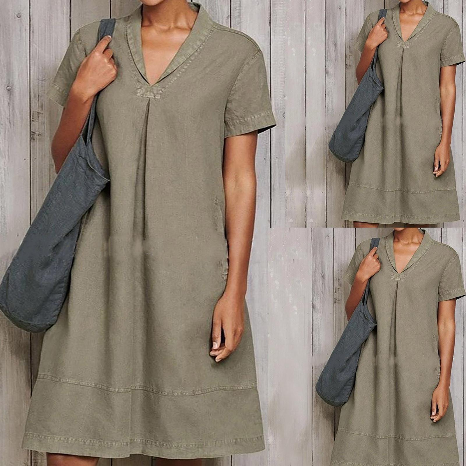 

Женское модное летнее повседневное удобное платье из хлопка с короткими рукавами и конопли