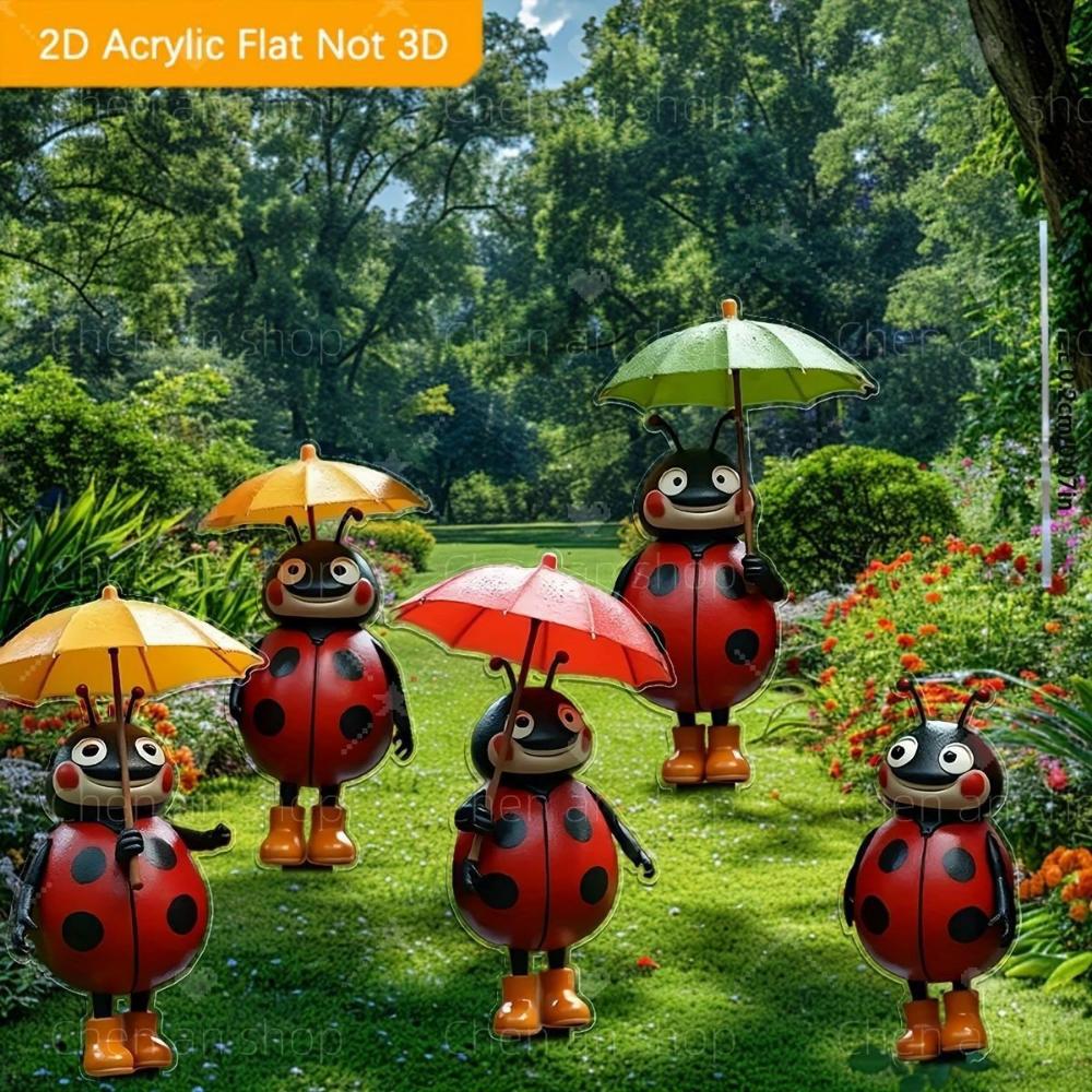 Lieblicher Marienkäfer-Regenschirm, flaches 2D-Acryl, Dekoration, geeignet für Garten, Blumentopf, Rasen, Party, Weihnachten, Halloween