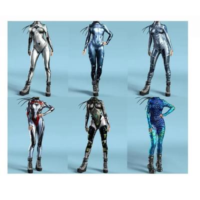 Women Futuristic Mechanical Armour Jumpsuit Cyber Fighter Cosplay Bodysuit Steampunk Costume Halloween Party Shows Zentai Suit