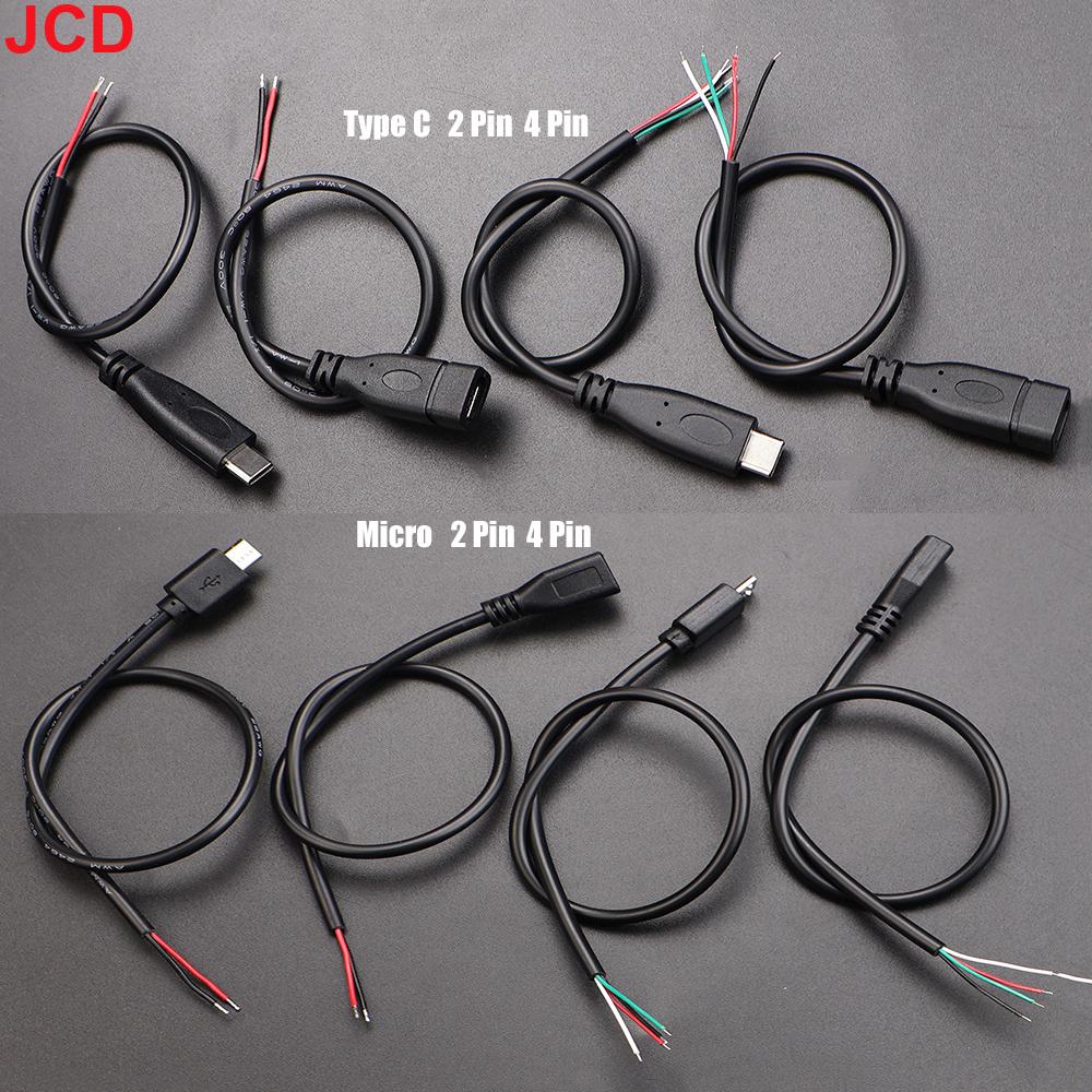 5pcs 2Pin 4Pin Micro USB / Type C Charger Connector USB 2.0 Type A Male Female Power Supply Extension Cable Wire DIY Data Line