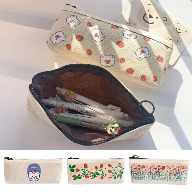 1Pcs Canvas Pencil Bag School Box Pouch Statione Little Bear Pen Holder Desktop Stationery Organizer School Supplies Pencil Cases