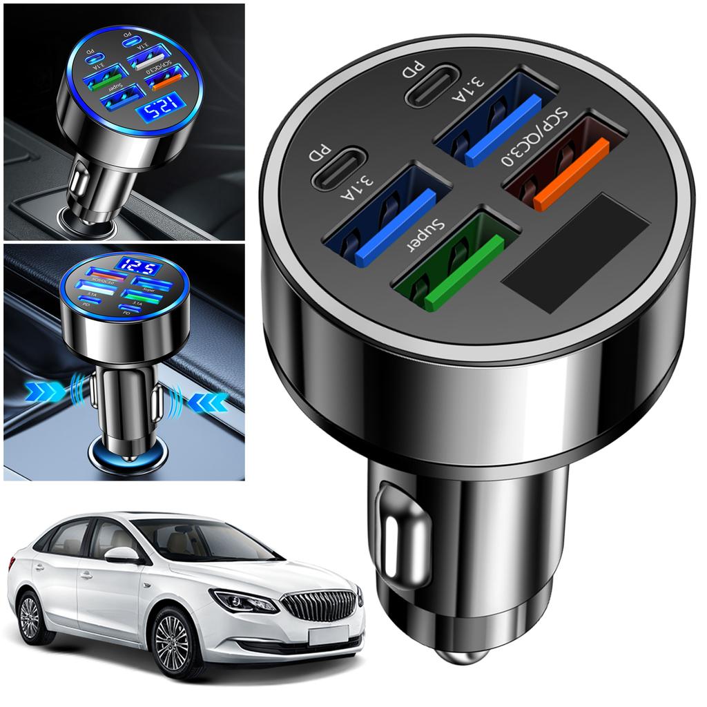 100W 6 Ports USB C Car Phone Charger Adapter 4USB 2PD Cigarette Lighter Adapter Car Charger Adapter for Cell Phones Tablets