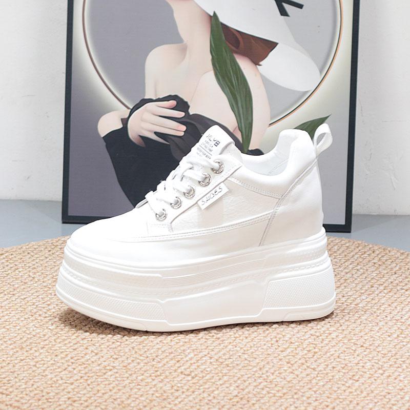 Fashion 10CM 12CM Synthetic Genuine Leather Spring Combat Autumn Ankle Platform Wedge Flats Chunky Sneakers Shoes Vulcanize Women