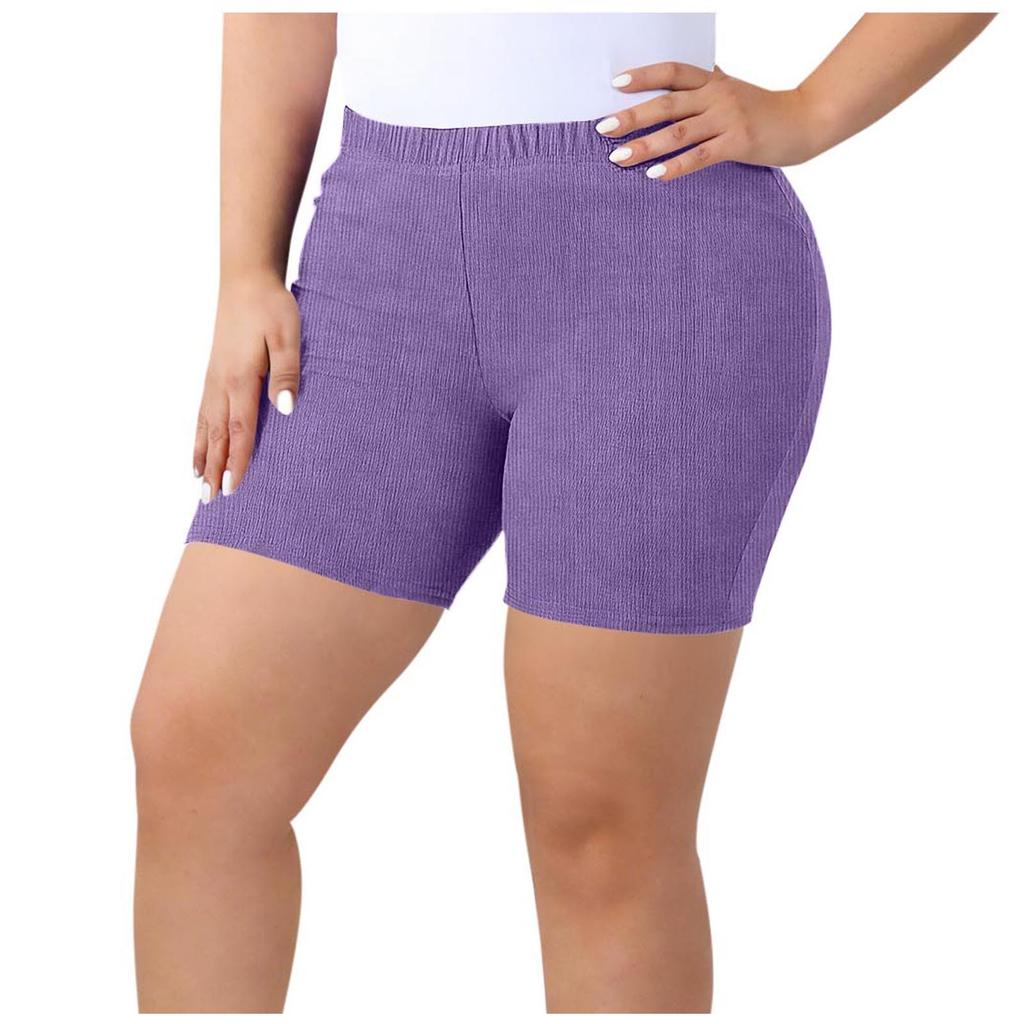 Plus Size Ribbed Knit High Waist Biker Shorts for Women Stretchy Elastic Waistband Comfortable Fit Casual Wear