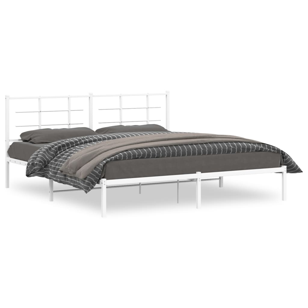 Metal Bed Frame with Headboard White 72  X 84  (183 X 213 Cm)