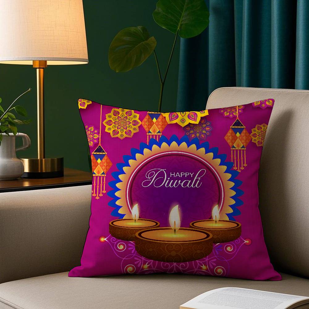 Diwali Festival Pillow Case Cozy Plush Pillow Cover Double Side Printed – Home Gift for Bedroom Decor