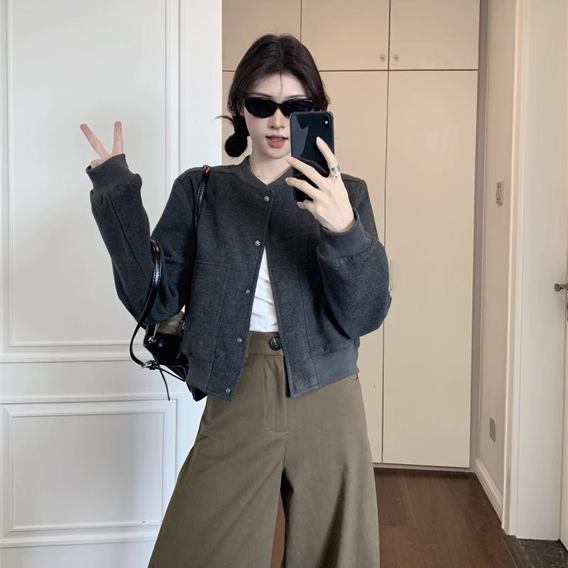 

Женская куртка-бомбер в американском ретро-стиле свободного кроя, повседневная серая верхняя одежда для осени XL темно-серого