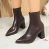 Vintage Pointed Toe Women Ankle Boots Shoes Autumn Winter Square Heels Short Booties  Mujer