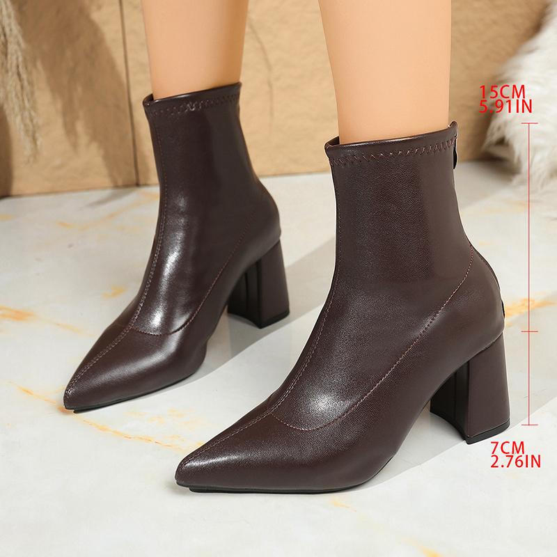 Vintage Pointed Toe Women Ankle Boots Shoes Autumn Winter Square Heels Short Booties  Mujer