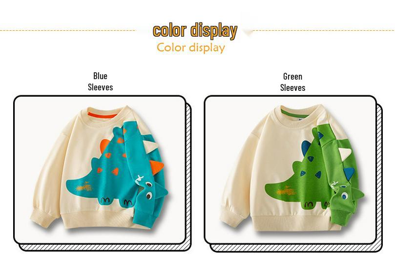 Korean Style Boys Dinosaur Sweatshirt - Round Neck, Loose Fit, Small & Medium Sizes, Stylish Letter Pullover.
