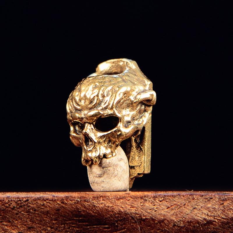 Retro Carved Copper Skull Charm Paracord Pendant Ornament For Handmade Craft Costume Decoration Jewelry Making Sewing