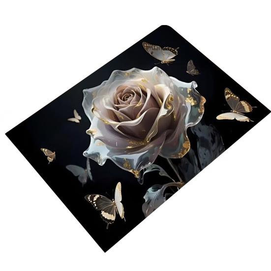 Yousheng 3D Rose Bathroom Rug Realistic Rose And Butterflies Floor Mat Absorbent Non-Slip Rug for Entrance Kitchen Bedroom Living Room