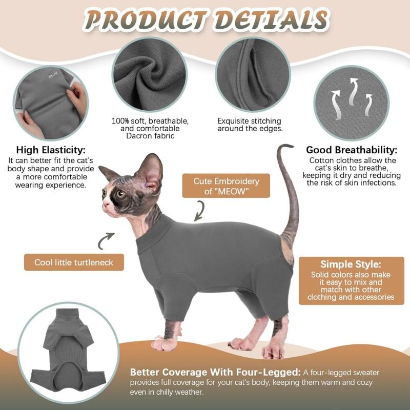 Cat Full-Body Jumpsuit With Turtleneck Warm Sweater Hairless Cats XS To 2XL