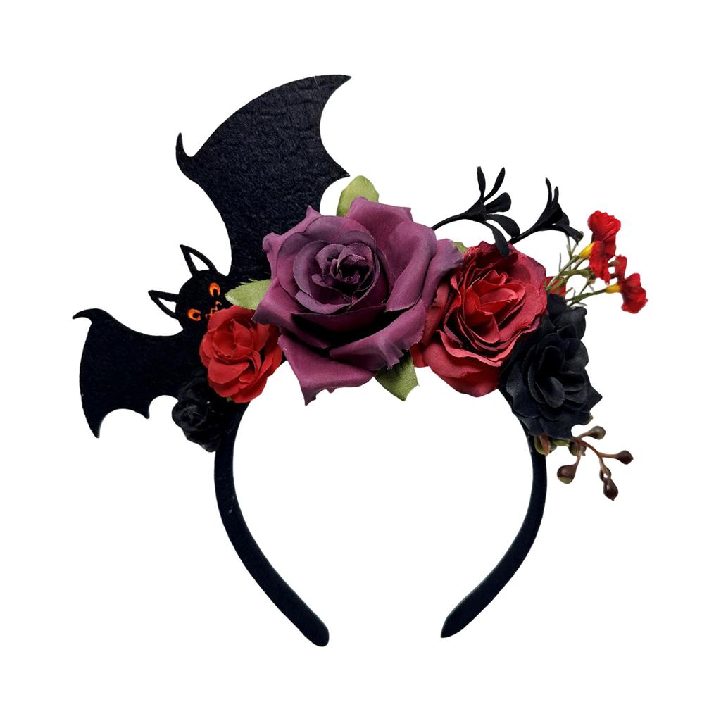 Halloween Black Bat Hair Bands With Rose Decor Halloween Party Hair Accessories Gothic Cosplay Hair Hoops Costume Masquerade