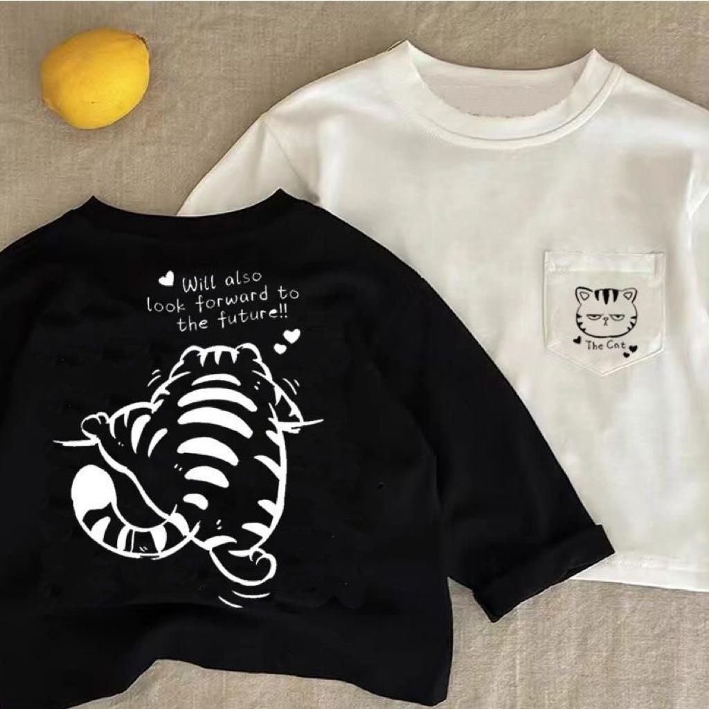 

Детская хлопковая футболка с длинным рукавом, карманом и принтом, круглым вырезом, свободного кроя для весны и осени - Доступна в подростковых размерах 160cm