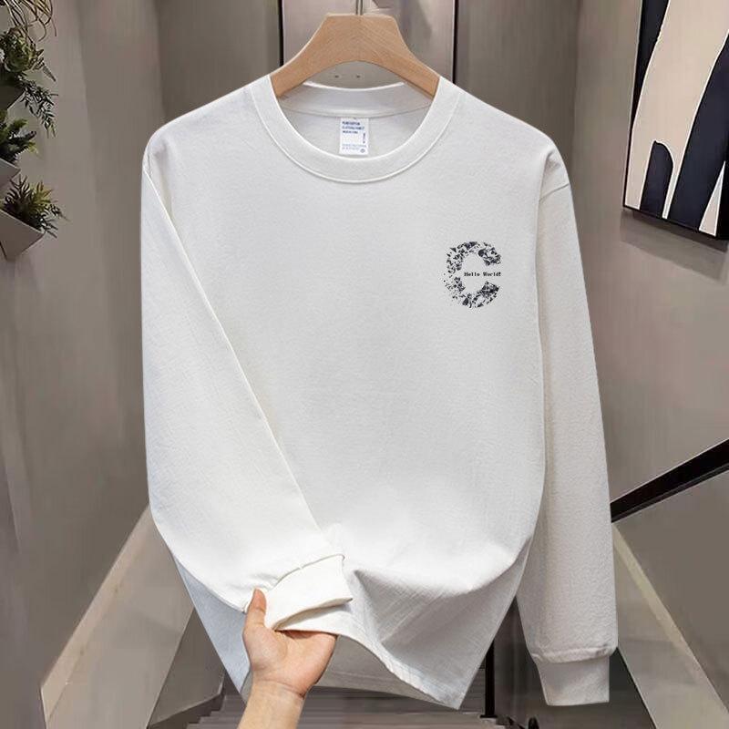T-Shirt Trendy Long-Sleeved Heavy Round Neck Casual T-Shirt Fashionable European Station Men'S High-Quality Cotton T-Shirt