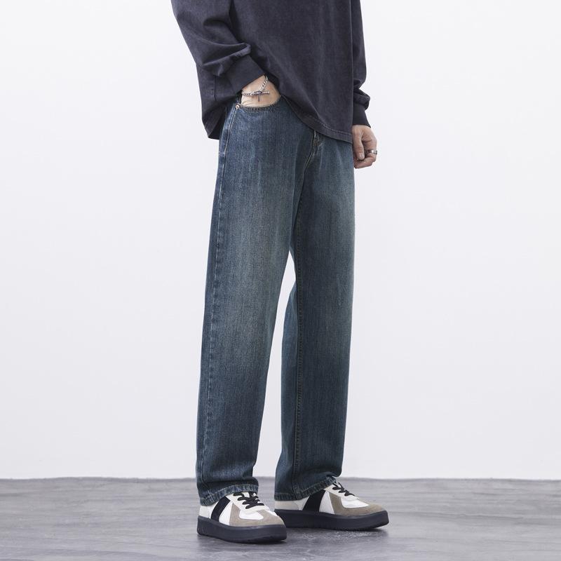 JYL Thick wide straight jeans men's retro simple universal men's pants
