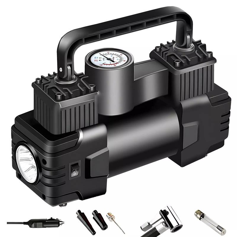 12V 150PSI Electric Tire Inflator With Pressure Gauge Auto Inflatable Pump Dual Cylinder Heavy Duty Tire Inflator With LED Light