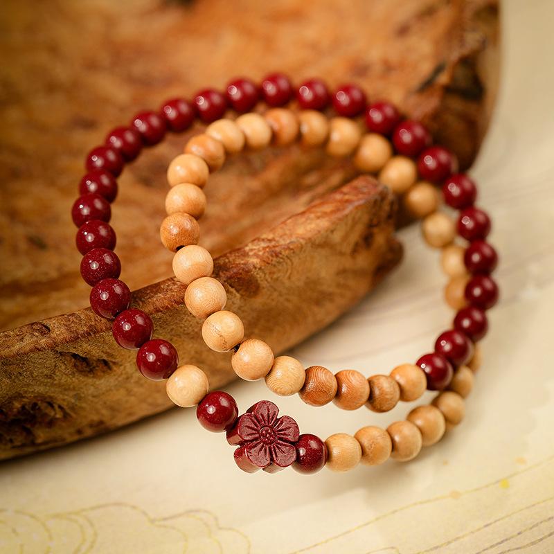 Cinnabar Purple-Gold Sand Multi-Circle Peach Wood Bracelet for Women, Zodiac Style