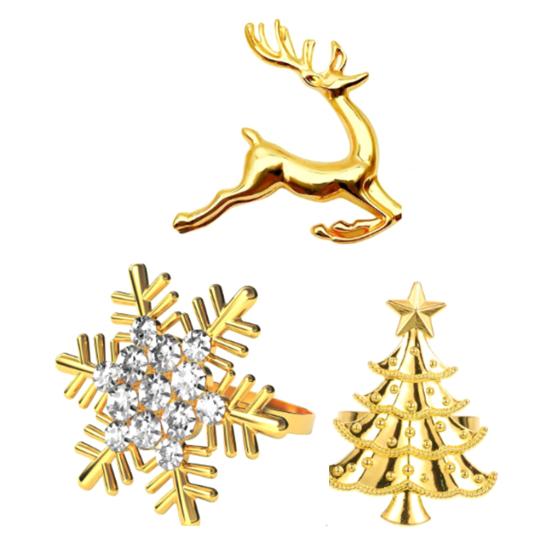 Yousheng Christmas Napkin Rings Alloy Snowflake Elk Tree Napkin Holders Decorative Napkin Rings for Holiday Dining Table Decoration