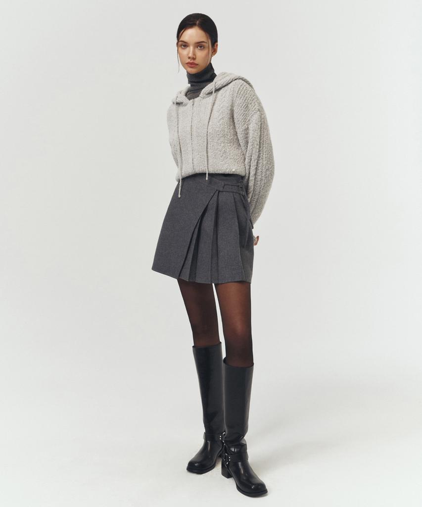 Artid Pleated Wool Wrap Skirt_Melange Grey
