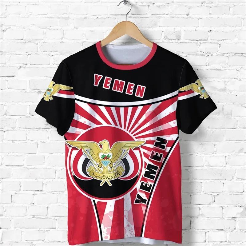 

Йеменские мужские футболки Повседневные свободные футболки с круглым вырезом и флагом Йемена с коротким рукавом Топы Мужская одежда Футболки больших размеров Уличная одежда M