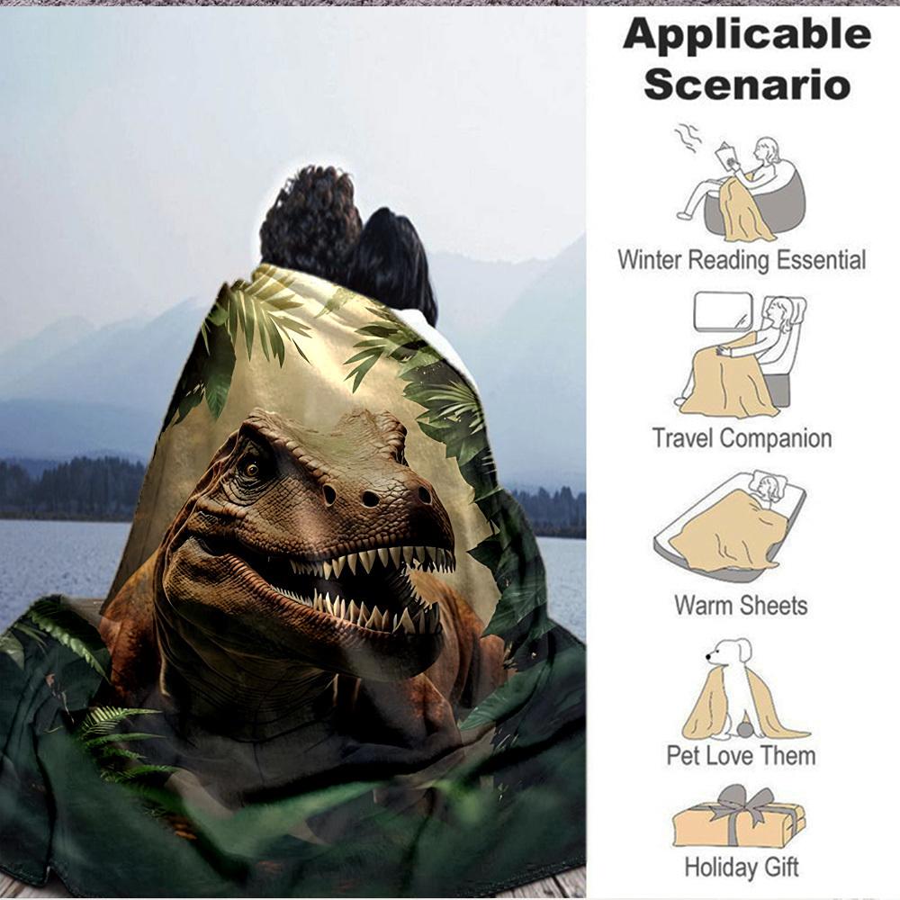 1pc Dinosaur, Prehistoric Soft & Warm Polyester Knit Blanket, Digital Printed, All-Season Throw for Napping, Traveling, Sofa yy250906048