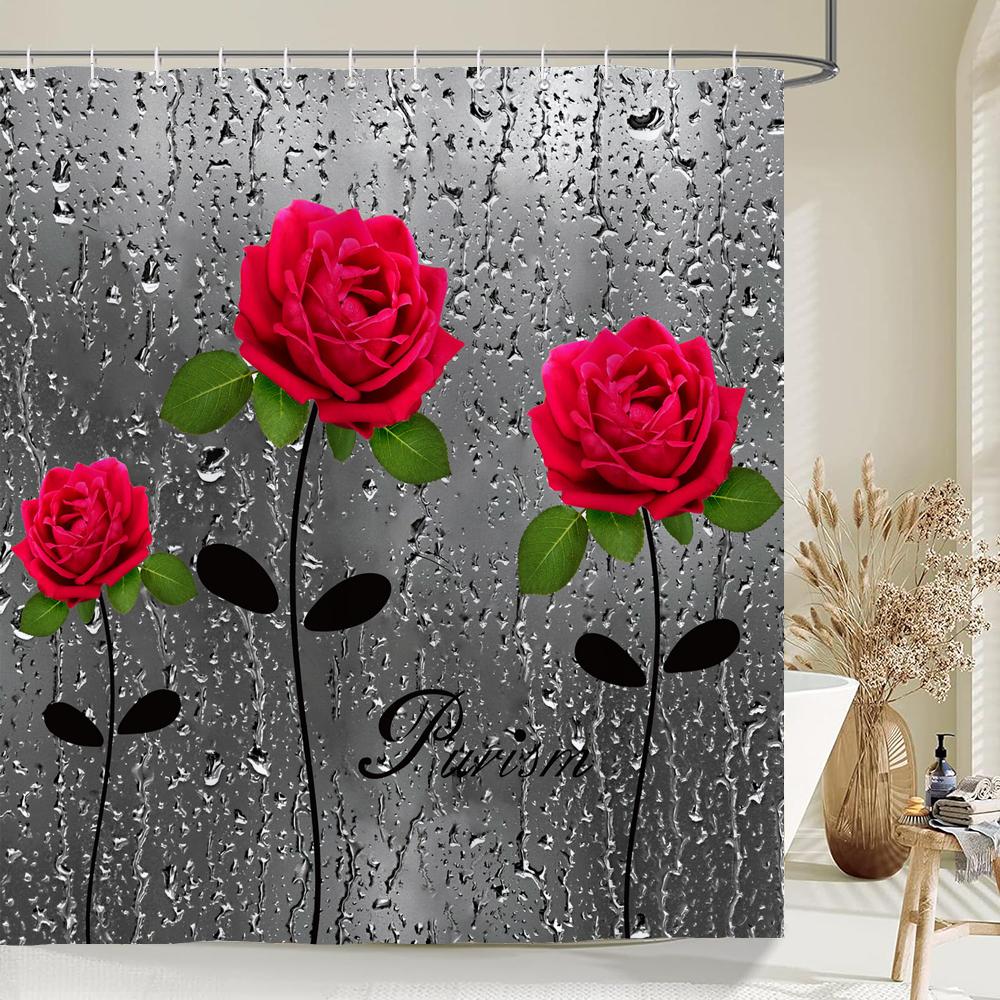 Beautiful Flower Butterfly Art Fabric Shower Curtain,Rose Decor Bathroom Shower Curtains with Hooks,Waterproof Bathroom Curtains